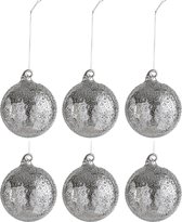 J-Line Doos Van 6 Kerstbal Spikkel Glas Zilver Small Set van 2 dozen