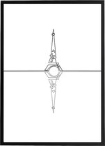 Poster Eiffeltoren Fine Line Art  - Minimalistisch Zwart / Wit -  Abstract Design Parijs