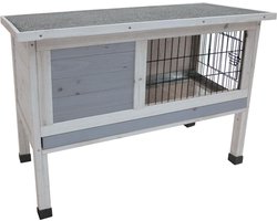 Konijnenhok – Compact konijnenhok voor buiten met nachthok en uitzichtgedeelte – 91x45x72 cm – Flamingo Konijnenhok Bugs Cottage Grijs