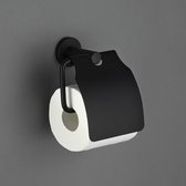WCrol Houder Zwart - Toiletrol Houder Met Klep - Mat Zwart - RVS - Inclusief Montageset
