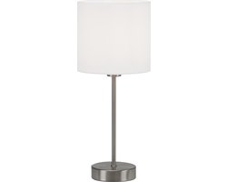 Briloner Leuchten FABRIC - tafellamp incl. aan- en uitschakelaar - E14 - max. 25W - basis: Ø10 cm mat nikkel - kap:  Ø15 cm wit