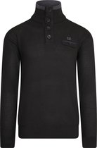 MZ72 - Heren Pullover - Troyerkraag - Fijn Gebreid - Borstzakje - Zwart