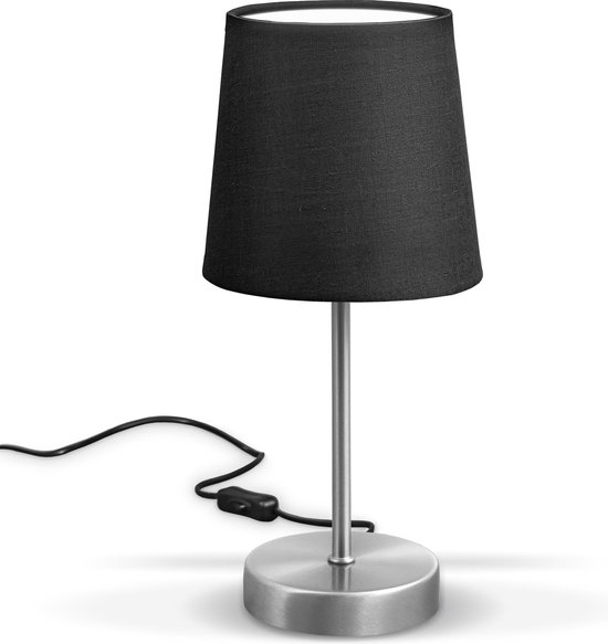 B.K.Licht - Lampe de table - décorative - chambre à coucher - lampe de chevet - noir - nickel mat - tissu - excl. E14