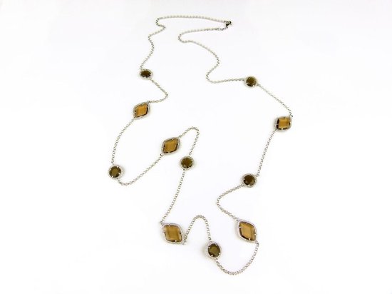 Zilveren halssnoer halsketting collier Model Pret a Porter met bruine stenen