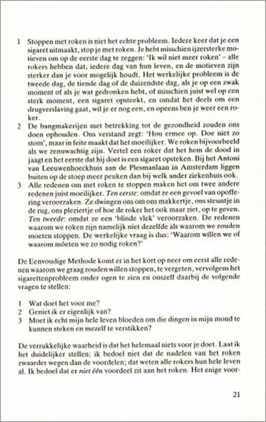 Pagina 21 van een boek met tekst over het stoppen met roken door Allen Carr.