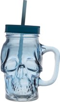 Skull Jar With Handle D7xh15cm Bluewith Straw