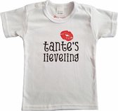 Wit baby shirt met "Tante's lieveling" - maat 92 - babyshower, zwanger, cadeautje, kraamcadeau, grappig, geschenk, baby, tekst, bodieke