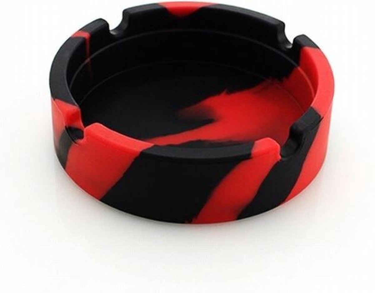 Kleine Siliconen Zachte Ronde Asbak - Rood Zwart - Ash Tray - Glow in the dark - Sigarettenhouder - Duurzaam - Niet Breekbaar