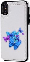 Apple Iphone X / XS wit vlinder backcover hoesje met handig opbergsysteem voor pasjes - Vlinders