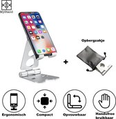 MyStand® - Telefoon Houder Opvouwbaar/Inklapbare Stand| Mini iPad / iPhone Standaard voor Bureau of Tafel TikTok Statief | Zilver