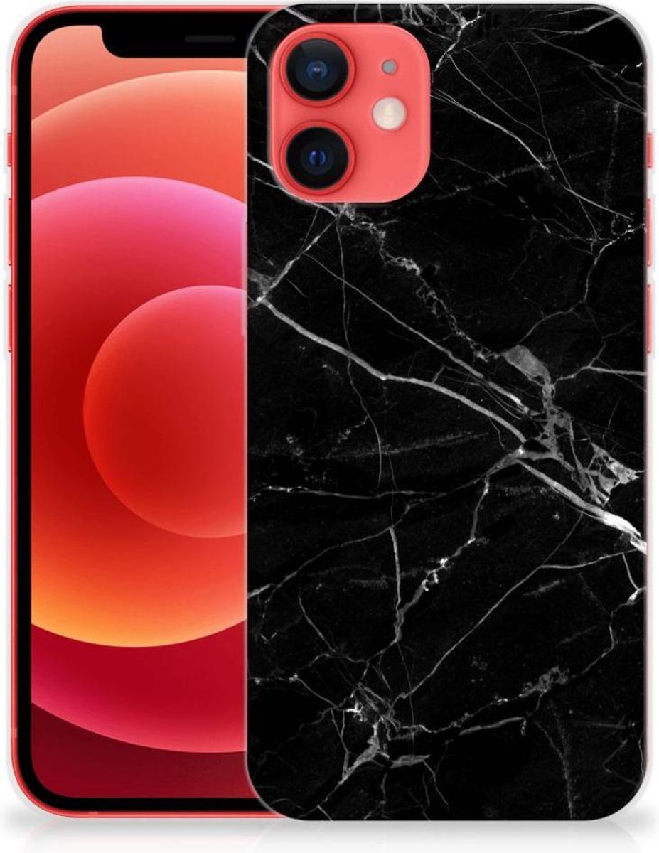 iPhone 12 Mini TPU Siliconen Hoesje Marmer Zwart - Origineel Cadeau Vader