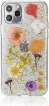 Casies Apple iPhone 12 Mini (5.4") gedroogde bloemen hoesje - Dried flower case - Soft case TPU droogbloemen - transparant