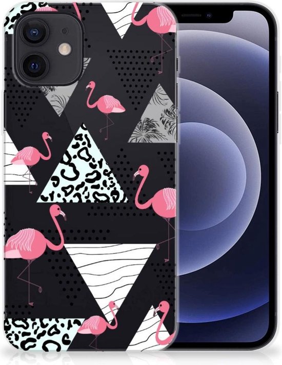 Leuk TPU Back Cover iPhone 12 | 12 Pro (6.1") GSM Hoesje Doorzichtig Flamingo Triangle