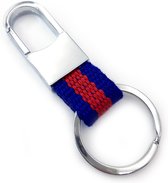 Sleutelhanger voor mannen zilverkleurig staal met broekclip en ring - rood en blauw