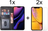 iPhone 12 Pro Max hoesje bookcase zwart wallet case portemonnee book case hoes cover - 2x iPhone 12 Pro Max Screen Protector