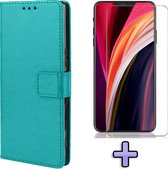 HB Hoesje Geschikt voor Apple iPhone 12 & 12 Pro Turquoise - Portemonnee Book Case - Kaarthouder & Magneetlipje & Glazen Screenprotector