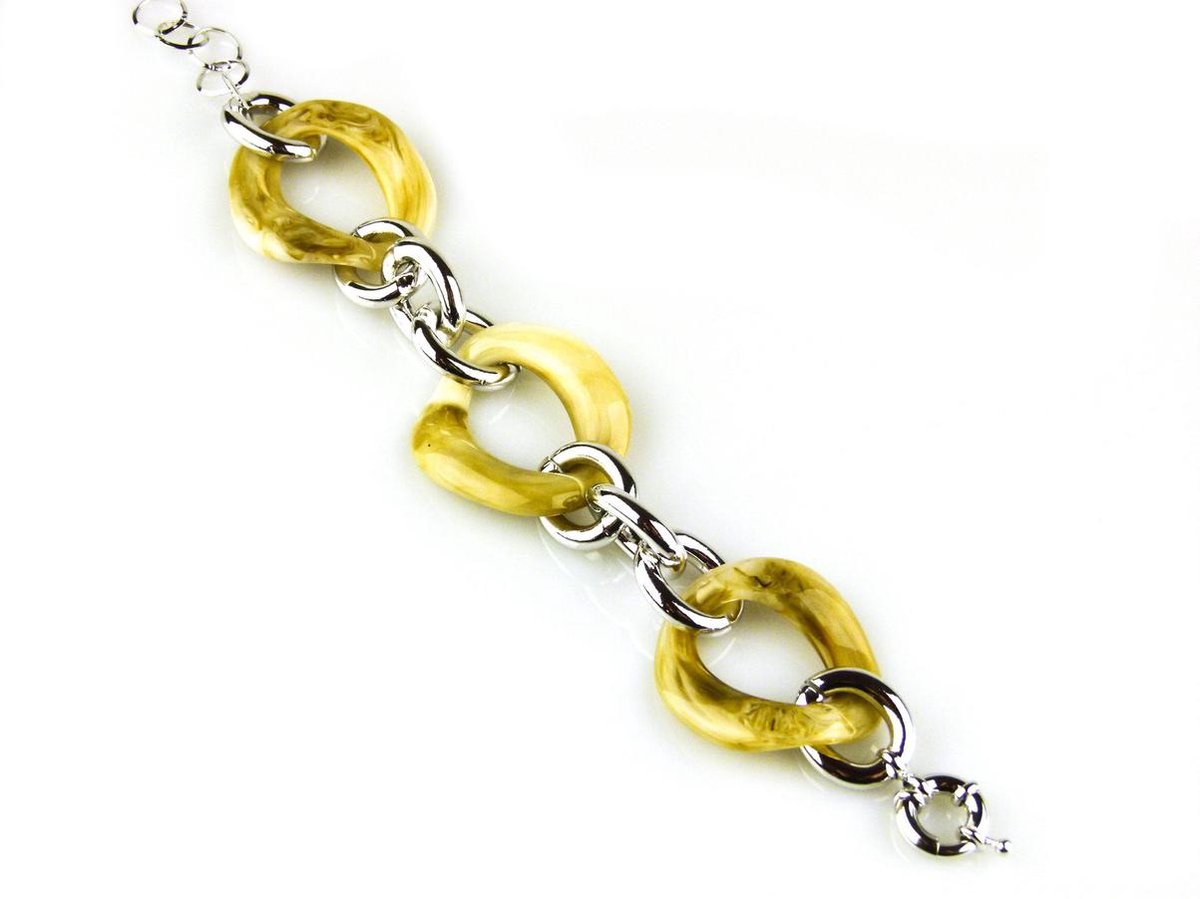 model Cannes armband in brons zilverkleurige en beige schakels