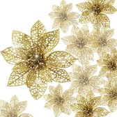 Kerstboomversiering | Kerstbloem | Poinsettia | Glitter | 24 Stuks | Kerstdecoratie | Goud