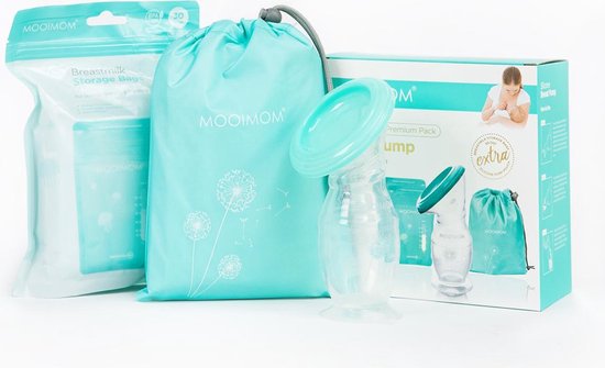  - Blossombel MooiMom - Borstkolf Siliconen - Handkolf met Deksel - BPA vrij - 110 ml + 30 Moedermelk Bewaarzakje
