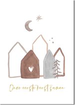 Kerstposter Merry Christmas 'Onze eerste kerst samen' Goudfolie A4 poster + witte fotolijst (21x29,7cm)