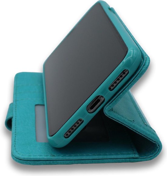 Apple iPhone 12 & iPhone 12 Pro Case Turquoise - Étui portefeuille de haute qualité et protecteur d'écran complet