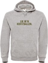 Kerst hoodie grijs S - Lik m'n kerstballen - Olijfgroen - soBAD. | Kersttrui soBAD. | kerstsweaters volwassenen | kerst hoodie volwassenen | Kerst outfit | Foute kerst truien