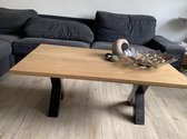 Salontafel Stretto | Massief eikenhout 1.20 x 78cm x 45cm (H) met zwarte stalen x-poten | Quattro Design