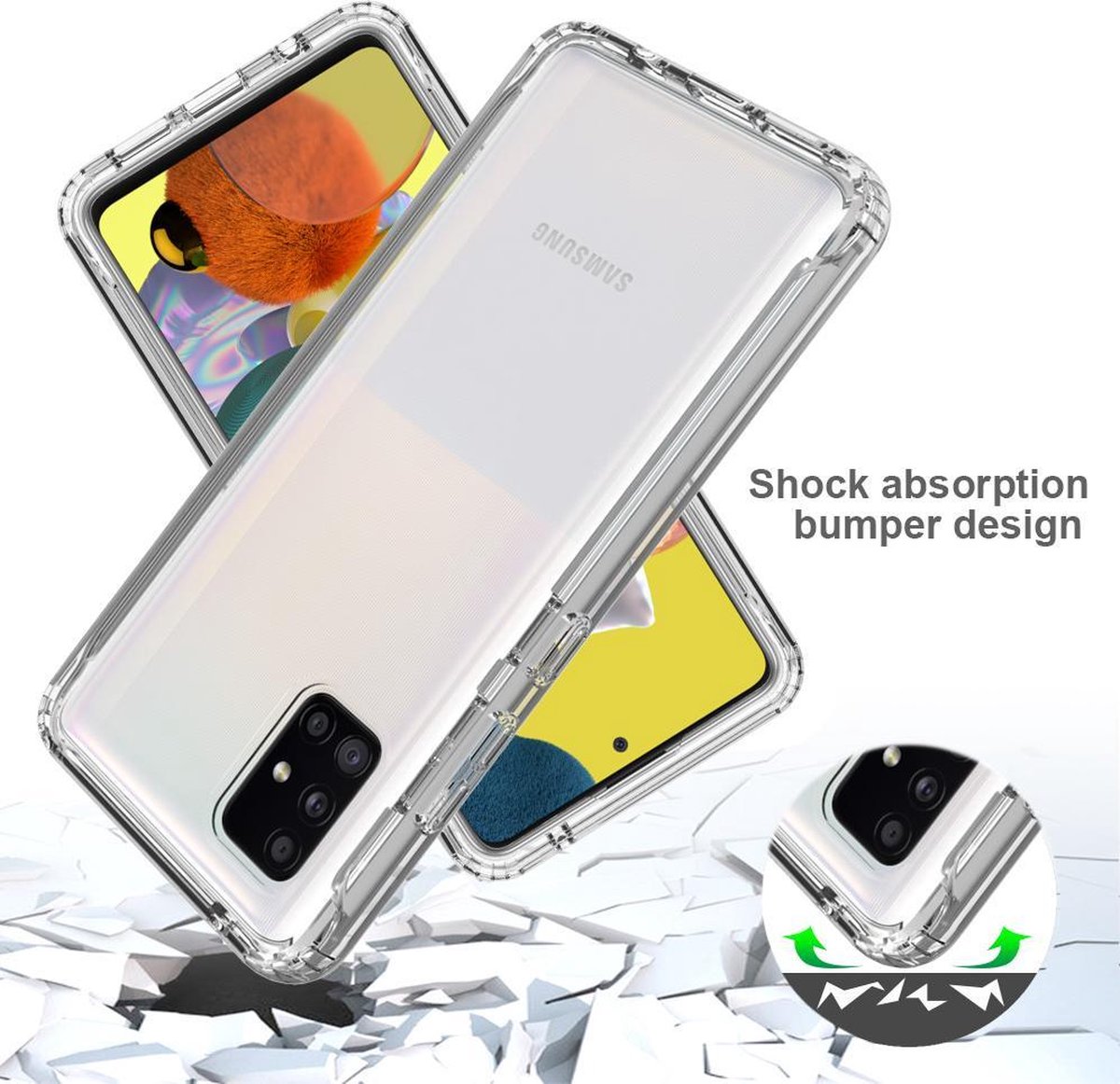 MaxVision's Siliconen geschikt voor Samsung Galaxy A51 Hoesje Transparant - Shock Proof Hoesje - Case Cover