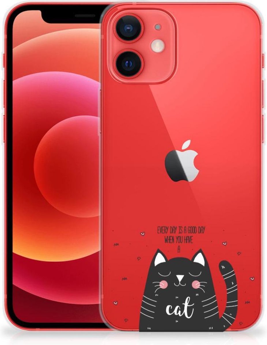 iPhone 12 Mini Telefoonhoesje met Naam Cat Good Day