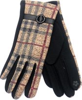 Dielay - Handschoenen met Schotse Ruit - Dames - One Size - Touchscreen Tip - Lichtbruin