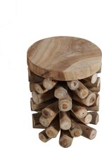 Landelijke houten bijzettafel - Teakhout / boomstronk - 45 x 35cm