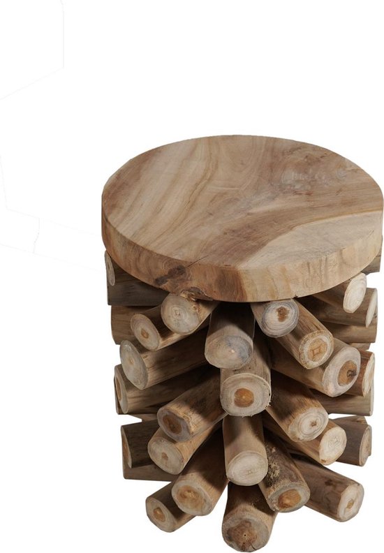 Landelijke houten bijzettafel - Teakhout / boomstronk - 45 x 35cm | bol.com