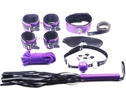 Bondage Kit Paars Zwart 8 Items - Mooie set voor beginners en gevorderden - Sexpakket voor koppels - Spannend voor koppels - Sex speeltjes - Sex toys - Erotiek - Bondage - Sexspelletjes voor mannen en vrouwen – Seksspeeltjes - Stimulator