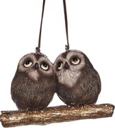 Viv! Home Luxuries Kerstornament - 2 uiltjes op een tak - groot -  bruin - 11,5cm