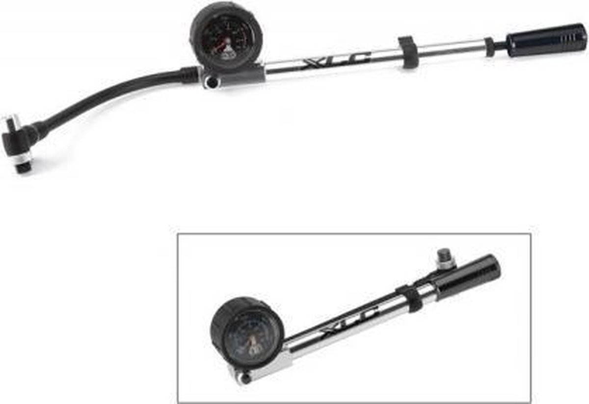 XLC suspension highair pro mini fietspomp - PU-H03 - Aluminium - Zilver/Zwart