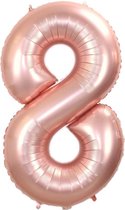 Folie ballon XL 100cm met opblaasrietje - cijfer 8 rose goud - 8 jaar folieballon - 1 meter groot met rietje - Mixen met andere cijfers en/of kleuren binnen het Jumada merk mogelij