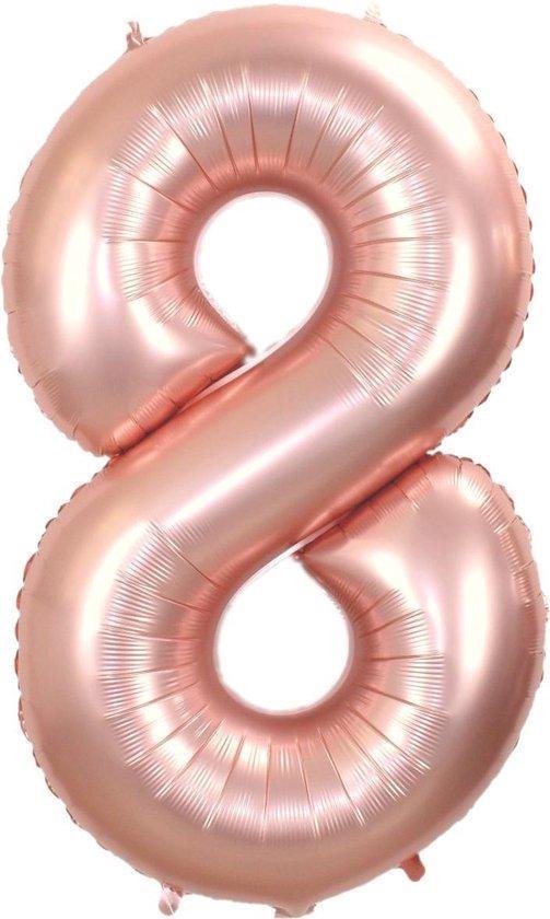 Folie ballon XL 100cm met opblaasrietje - cijfer 8 rose goud - 8 jaar folieballon - 1 meter groot met rietje - Mixen met andere cijfers en/of kleuren binnen het Jumada merk mogelijk