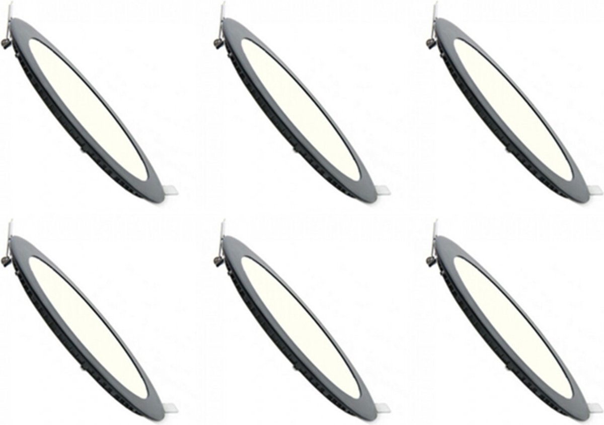 LED Downlight Inbouwspot Dimbaar 6 Stuks - Brinton Thin - 4W 280lm 120° Bundelhoek - Natuurlijk Wit 4000K - IP40 - Rond - Zwart - Ø85mm Buitenmaat - Ø70mm Zaagmaat