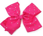 Haarclip grote fel roze strik met steentjes 14x20 cm