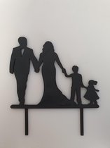 Taarttopper huwelijk - silhouette bruiloft taartopper - bruidstaart - taarttopper- huwelijk - bruiloft - bruid en bruidegom met kinderen