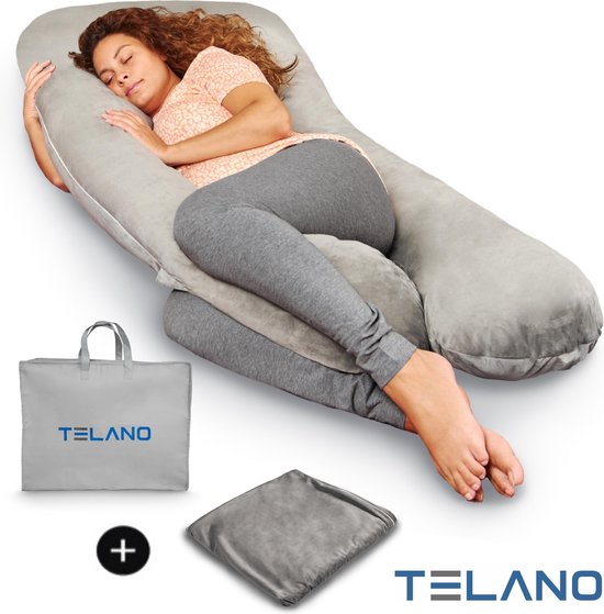 Product: Telano Zwangerschapskussen XXL | Extra Hoes en Opbergtas |Velvet Stof | Voedingskussen | U Vorm | Extra Groot | Zijslaapkussen | Grijs, van het merk Telano