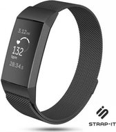 Milanees Smartwatch bandje - Geschikt voor Fitbit Charge 3 Milanese band - zwart - Strap-it Horlogeband / Polsband / Armband - Maat: Maat S
