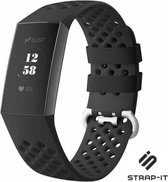 Strap-it Siliconen bandje met gaatjes - geschikt voor Fitbit Charge 3 / Fitbit Charge 4 - zwart - Maat: Maat L
