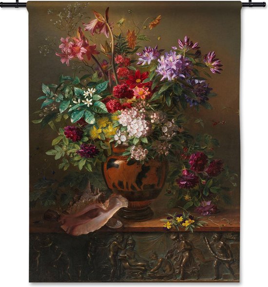 Wandkleed Stilleven met bloemen in een Griekse vaas  - Georgius Jacobus Johannes van Os - 90x120 cm