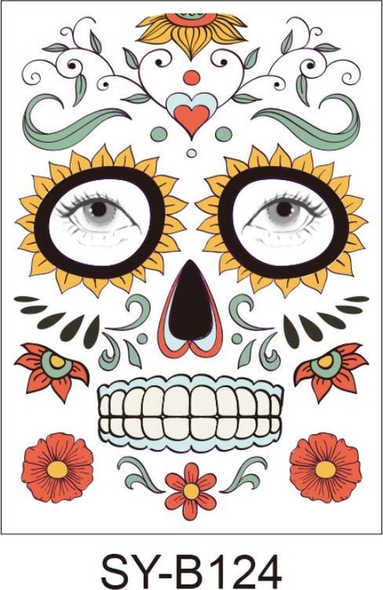 Halloween Neptattoos Muziekfeest Face -Carnaval-Plak Tattoos-tattoo stickers-1 Vel-B124
