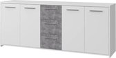 Laag dressoir 4 deuren 3 laden - Decor wit en betongrijs - L 179 x D 42 x H 74,5 cm
