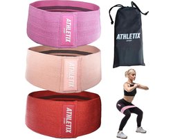 Athletix® - Weerstandsbanden Set van 3 - Met Gratis Draagtas - Booty Bands - 3 Resistance Bands - Roze