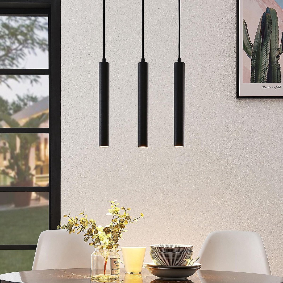 Arcchio - LED hanglamp - 3 lichts - aluminium - H: 30 cm - zwart (RAL 9005) - Inclusief lichtbronnen
