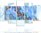 Schilderij , Blauwe orchidee , 4 maten , 5 luik , Blauw wit bruin , Wanddecoratie , XXL