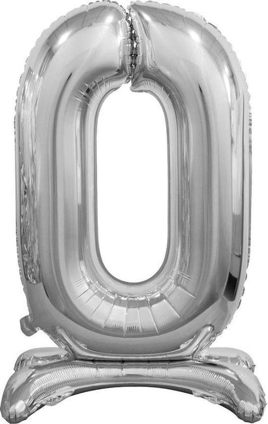 Baloba® Folie ballon cijfer 0 zilver - met standaard - 76 cm